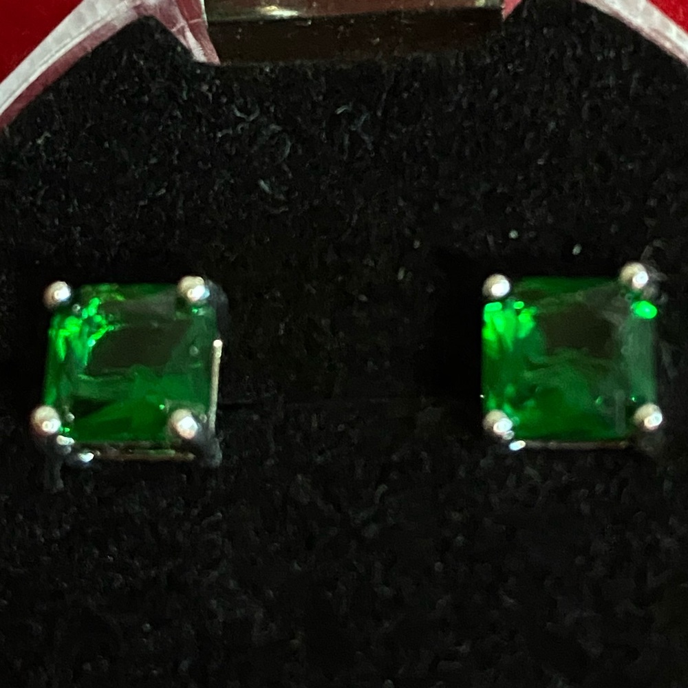 Emerald Princess Cut Earrings 925 Sterling 2CTTW